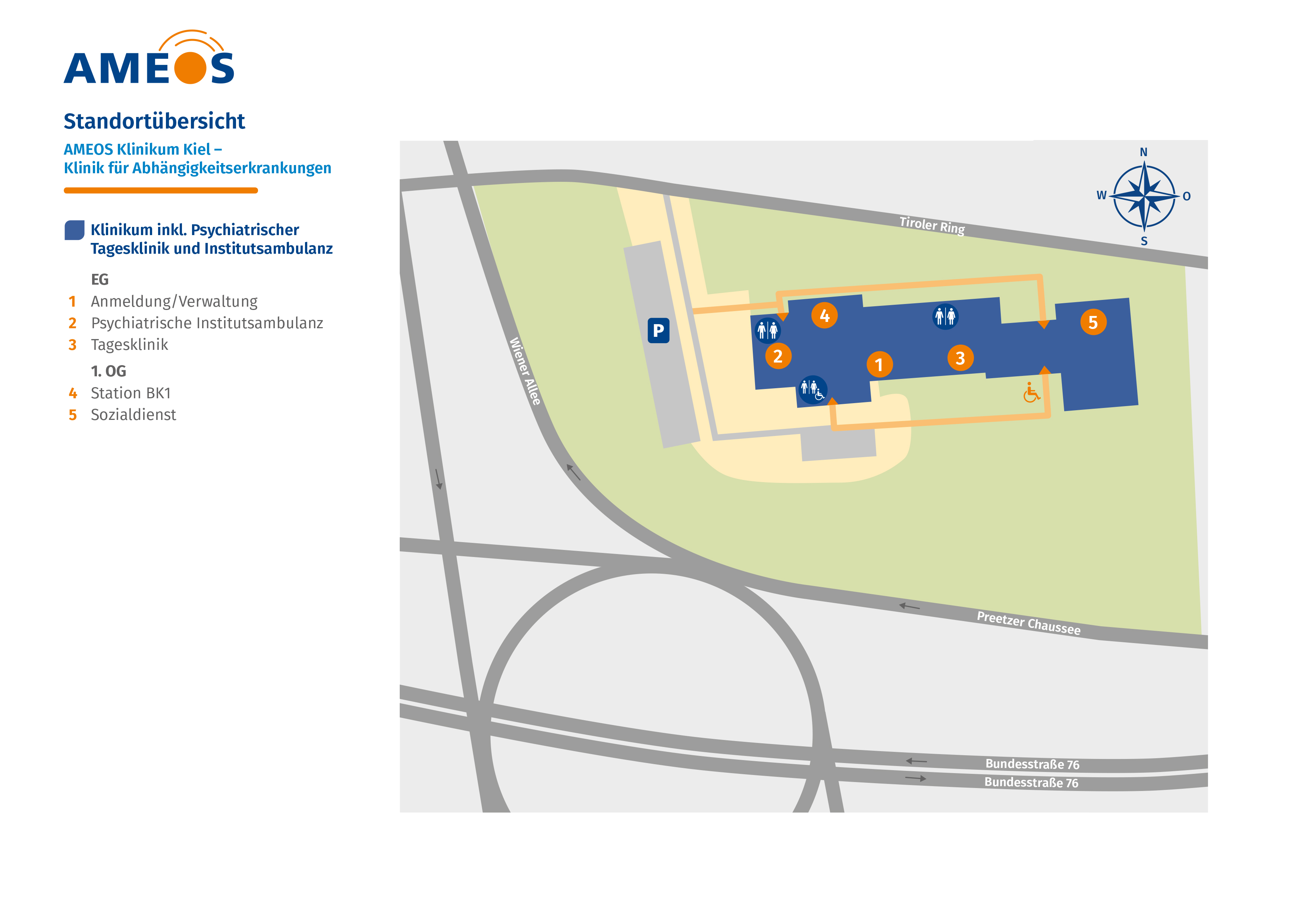Hier ist ein Lageplan des AMEOS Klinikum Kiel abgebildet