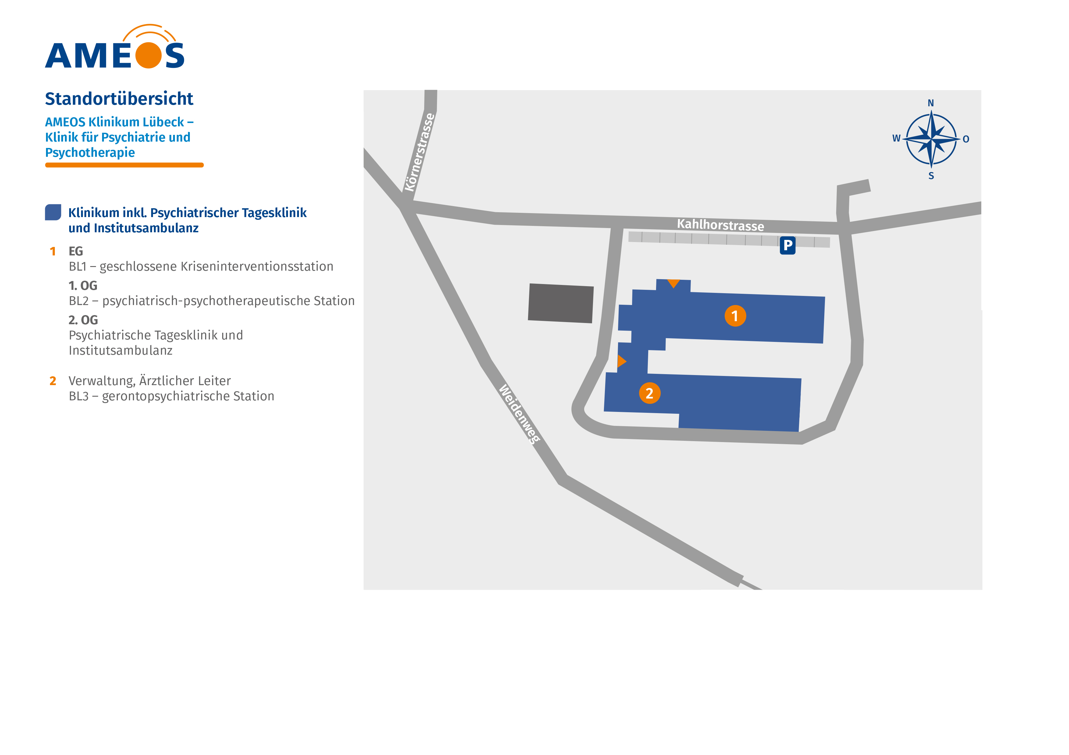 Hier ist ein Lageplan vom AMEOS Klinikum Lübeck abgebildet