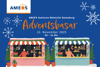 Weihnachtlich gestaltetes Veranstaltungsplakat zum Adventsbasar im Senioren Wohnsitz am 22. November 2025, von 9 bis 16 Uhr, im Foyer.